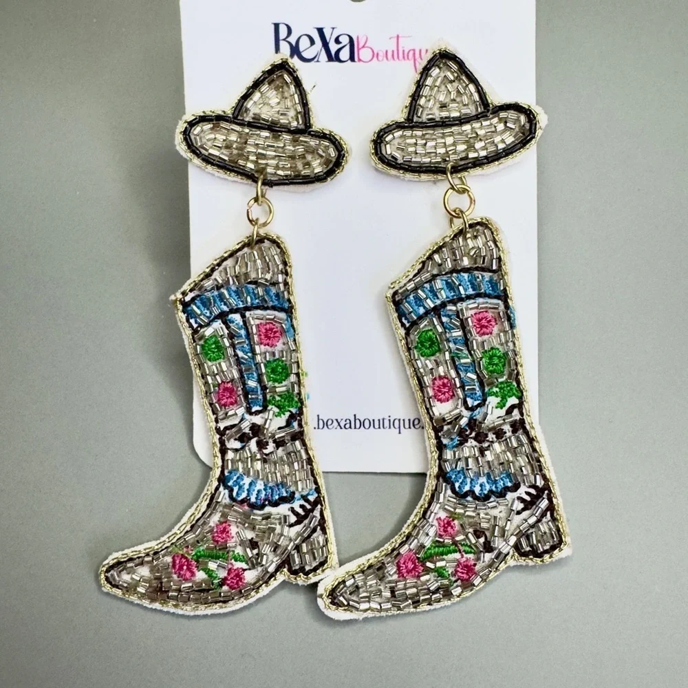 Beaded Cowboy Boot Earrings